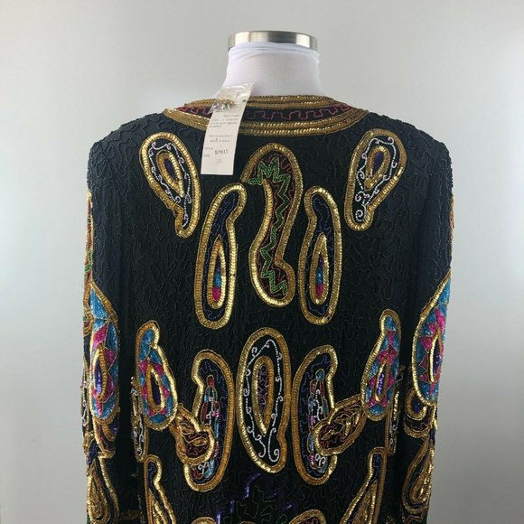 Vintage Laurence Kazar Silk Beaded Sequin Evening - Picture 3 of 9
